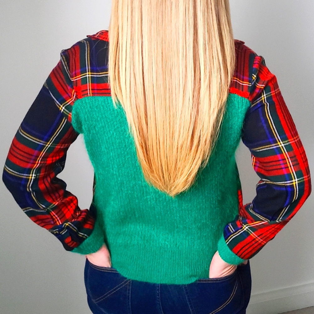 Refashioned 90s Grunge Plaid & Knit Lumberjack Shirt (M/L)